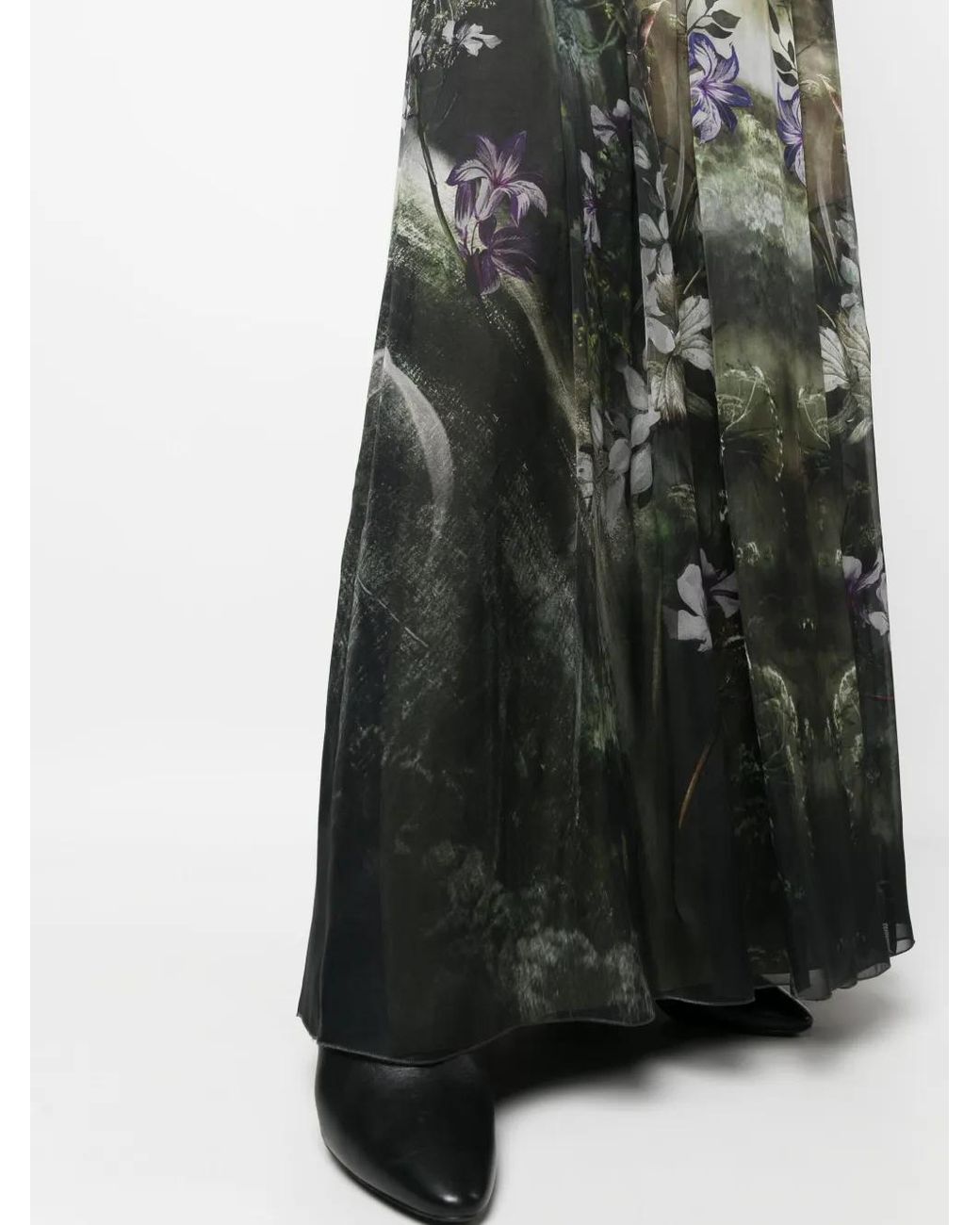 Alberta Ferretti Black Flower Bomb-Print Silk Skirt