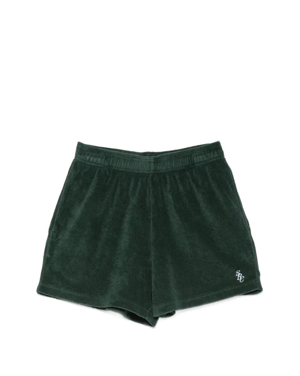 Sporty & Rich Green Src Logo-Embroidered Terrycloth Shorts