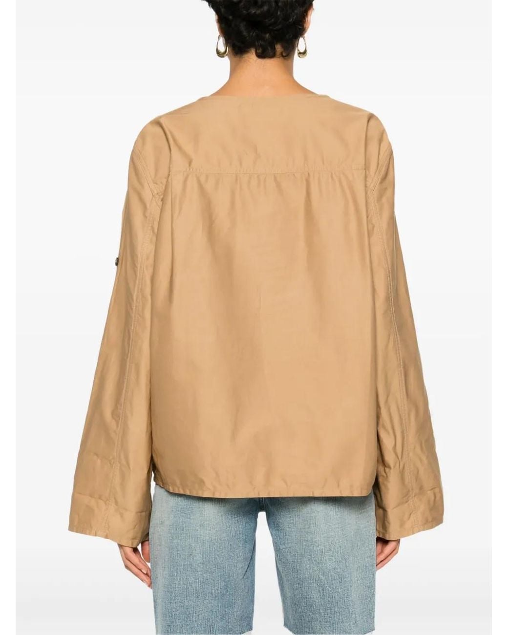Saint Laurent Natural Henley Twill-Weave Blouse