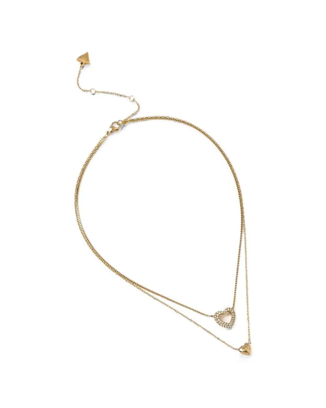 Guess White Layered Heart-Pendant Necklace