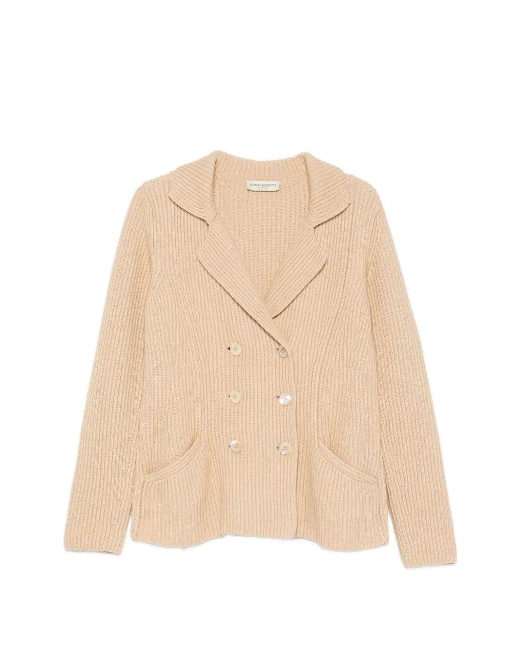 SERGIO MORETTI FIRENZE Natural Double-Breasted Ribbed-Knit Sweater