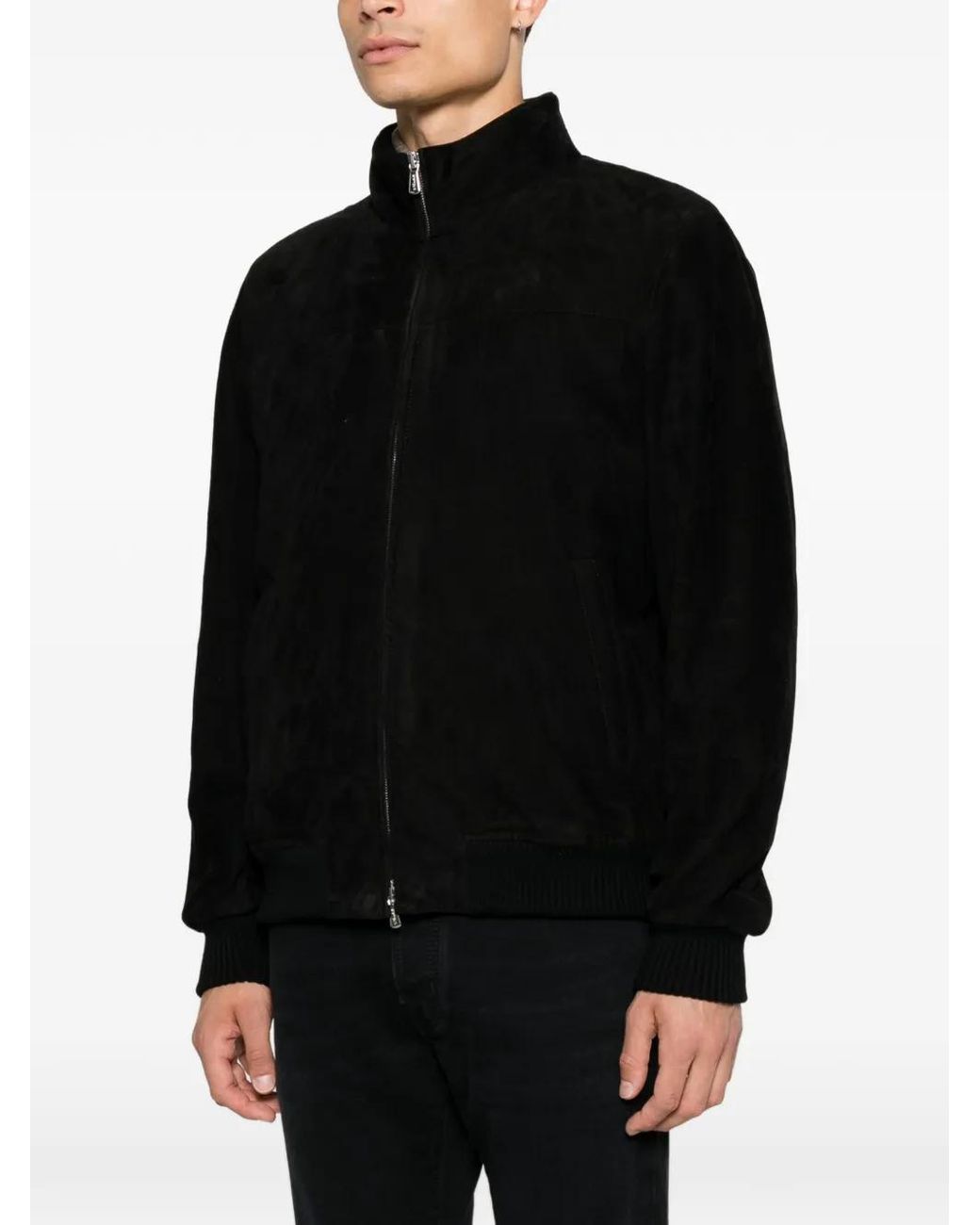 Enrico Mandelli Black Suede Bomber Jacket for men