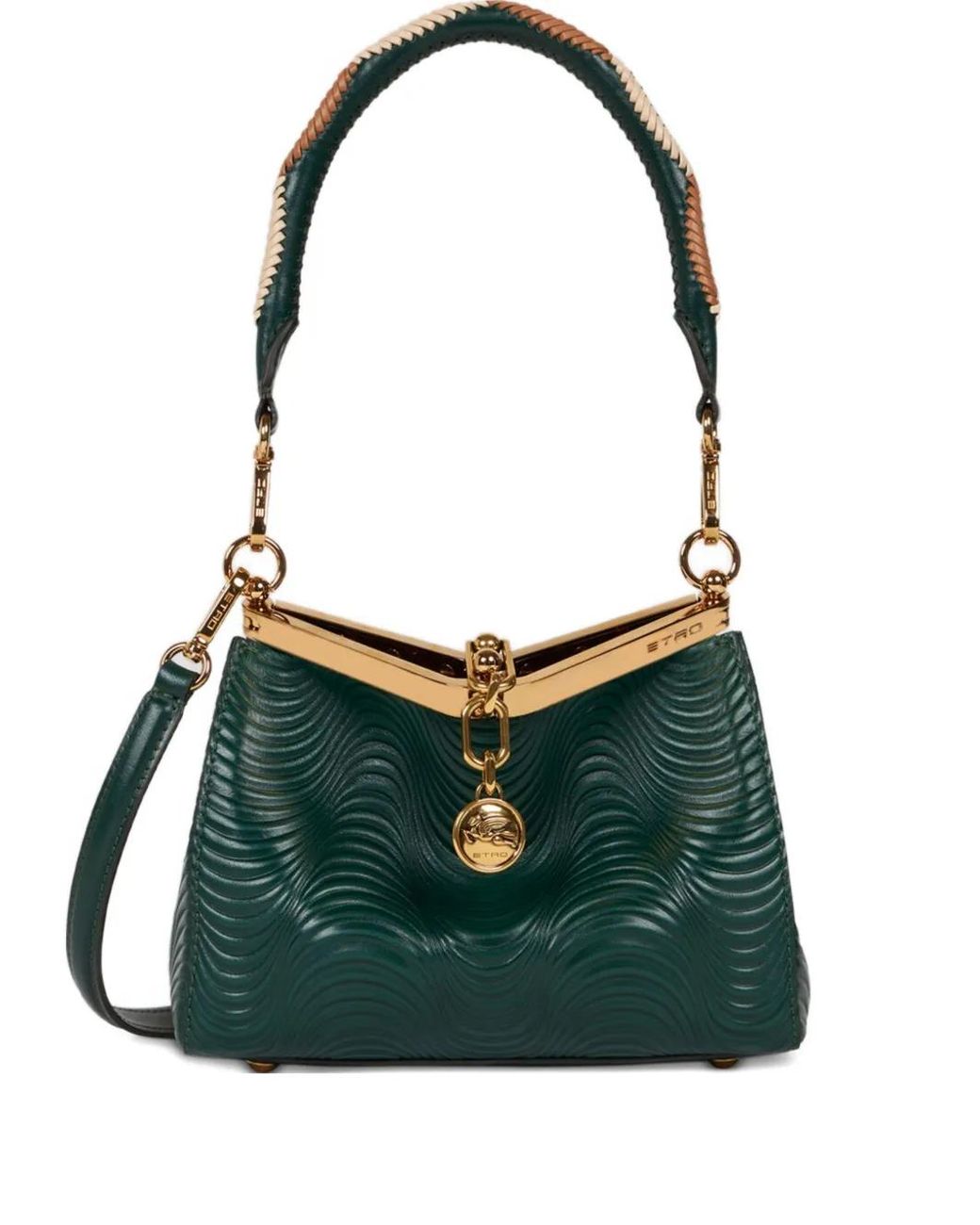 Etro Green Small Vela Bag With Wavy Motif