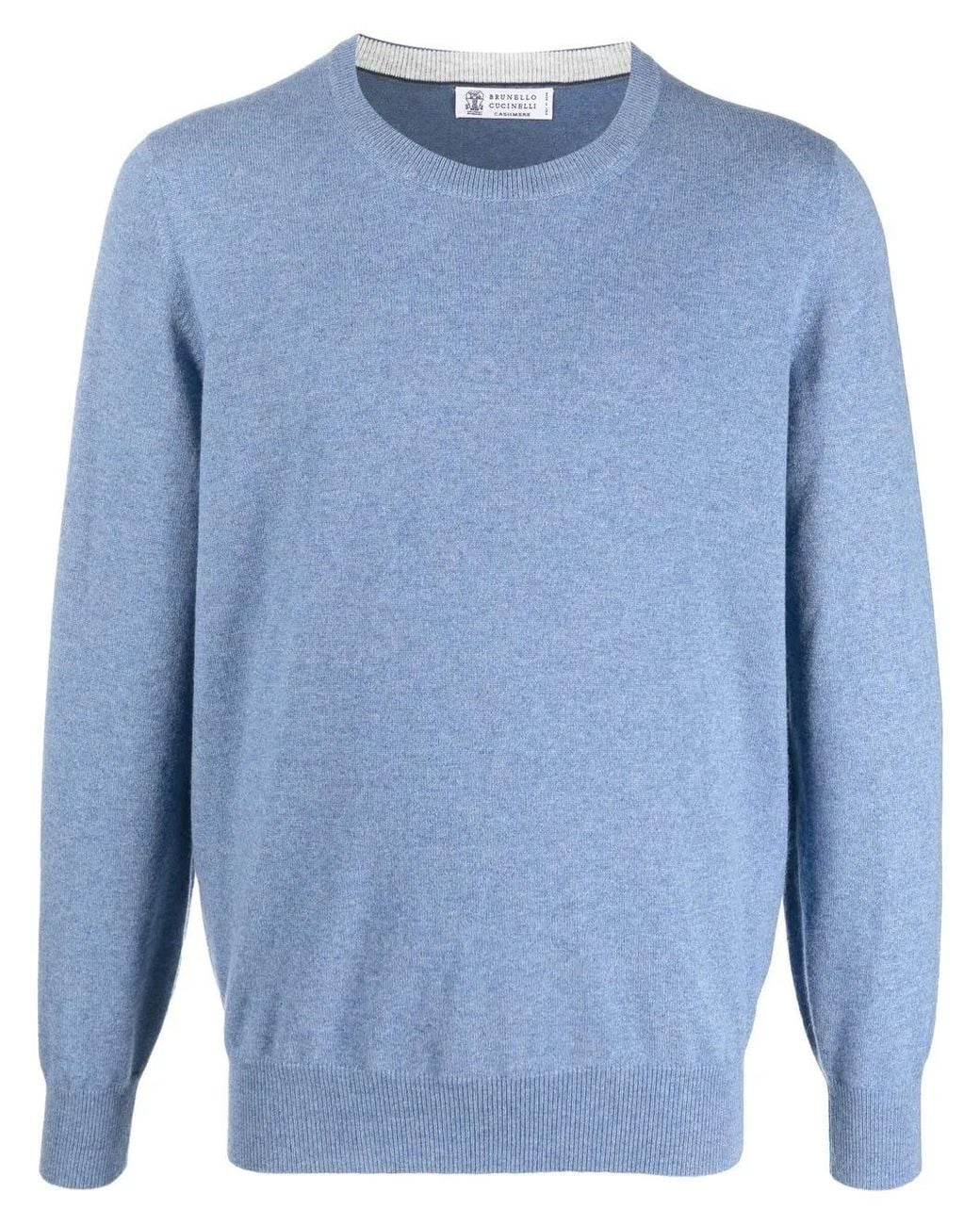Brunello Cucinelli Blue Crew-Neck Cashmere Jumper for men