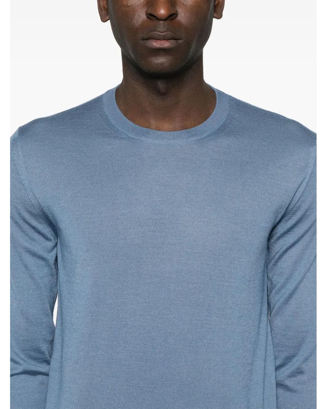 Fedeli Blue Fine-Knit Sweater for men