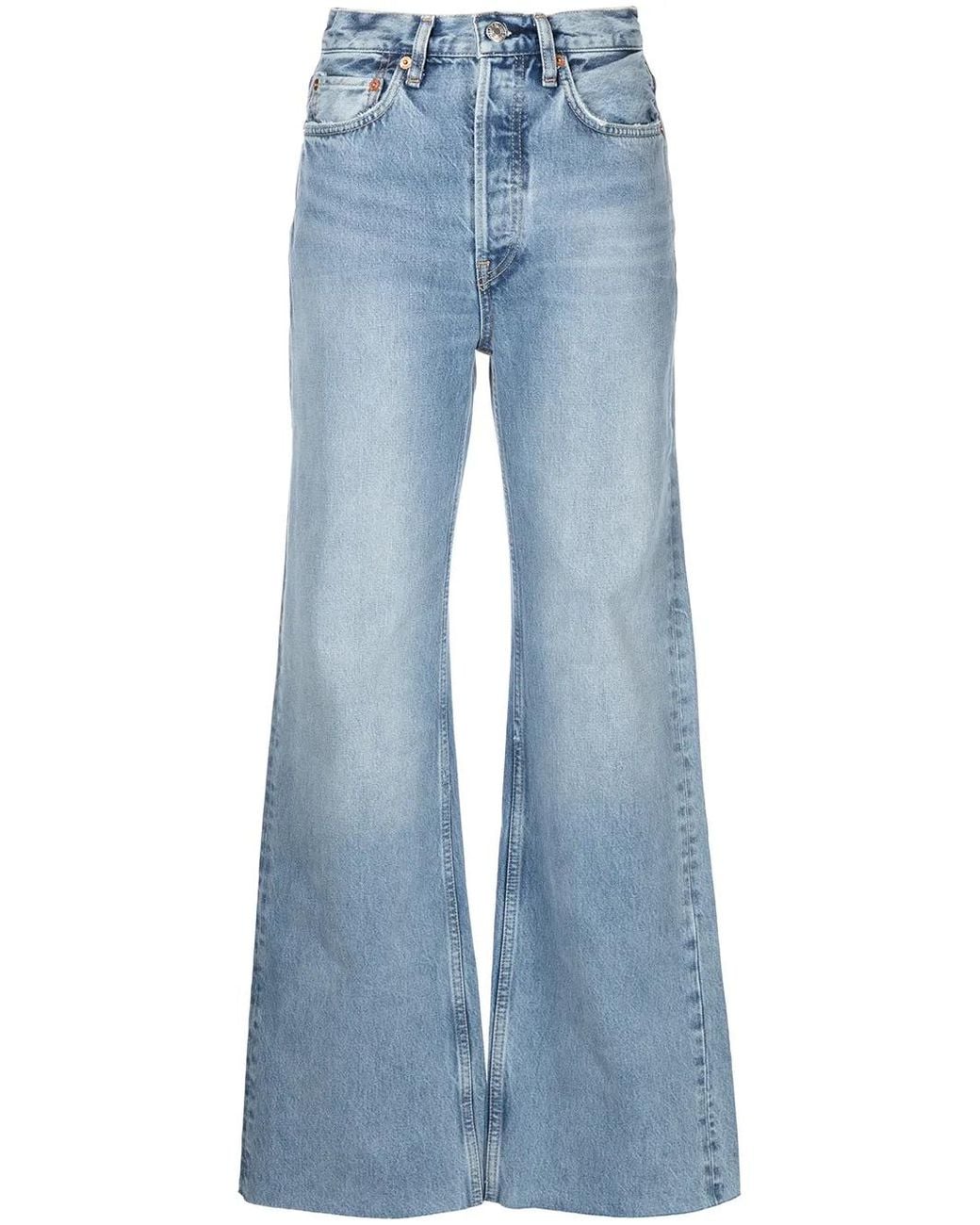 Re/done Blue Raw-Hem Wide-Leg Jeans