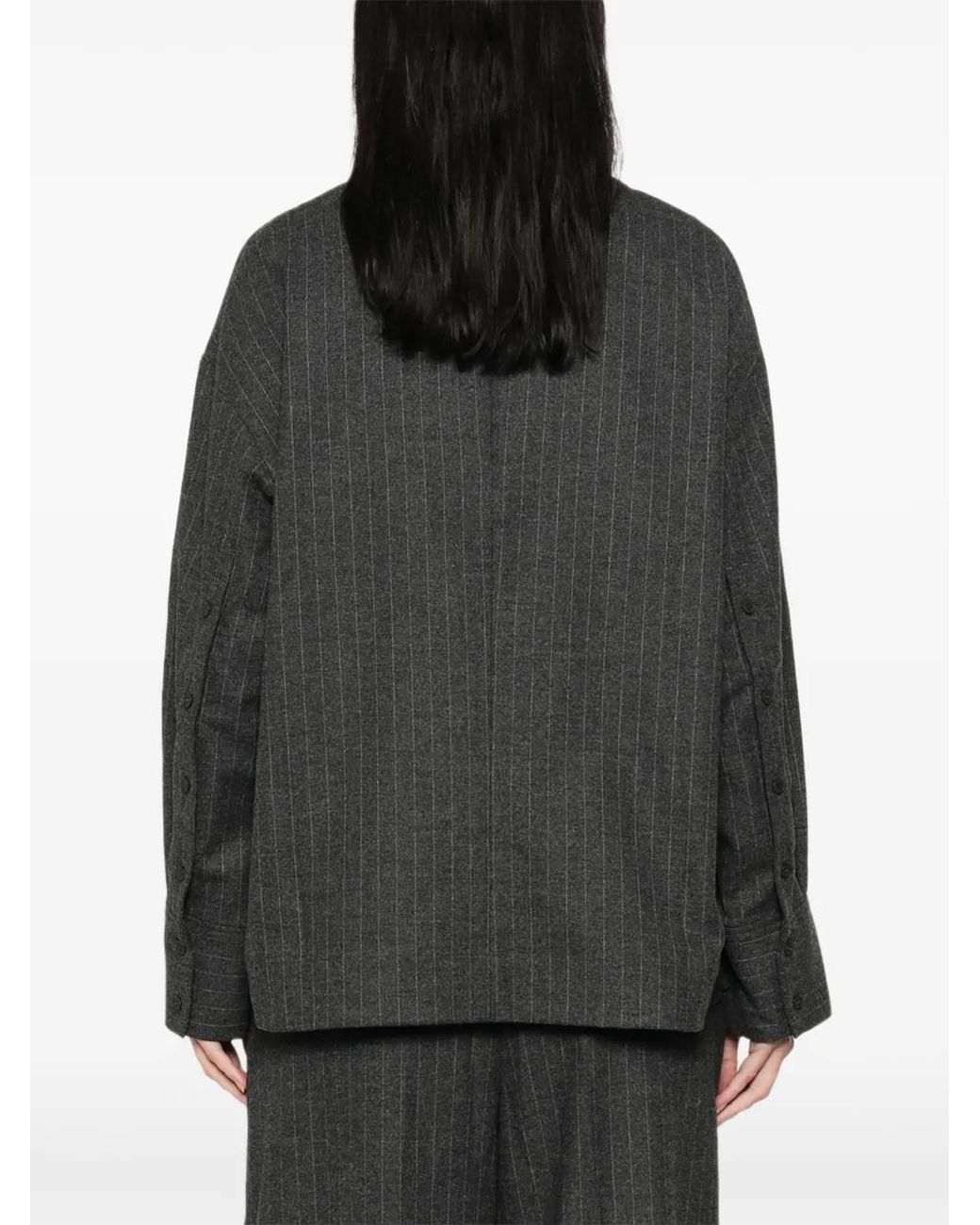 LA PISCINE Gray Pinstripe-Pattern High-Neck Blouse