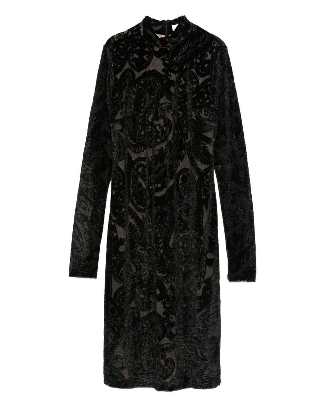 Etro Black Paisley-Pattern Velvet Dress