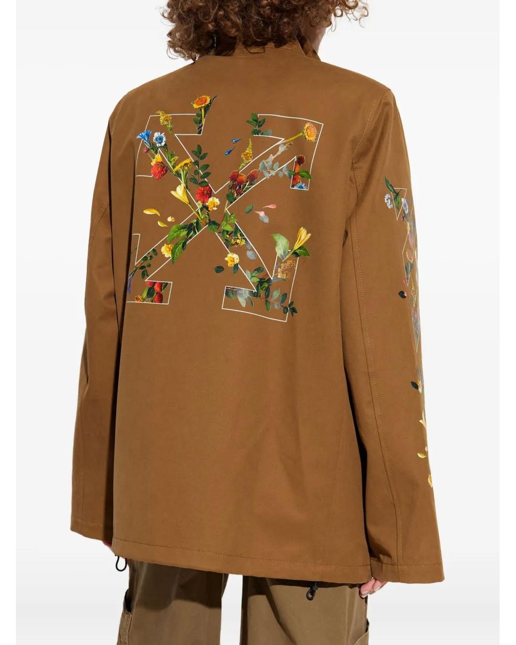 Off-White c/o Virgil Abloh Brown Floral-Arrow Print Utility Jacket