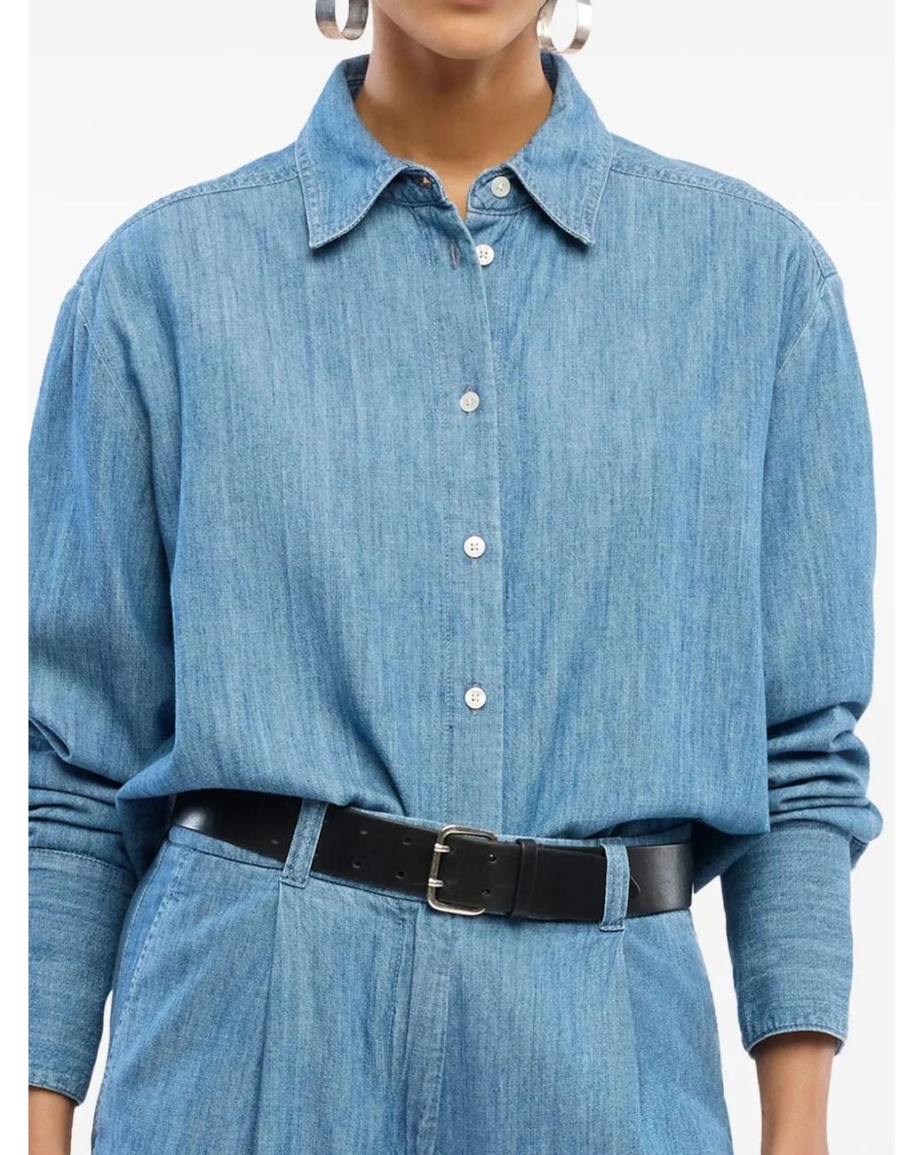 Another Tomorrow Chambray Blouse in het Blue