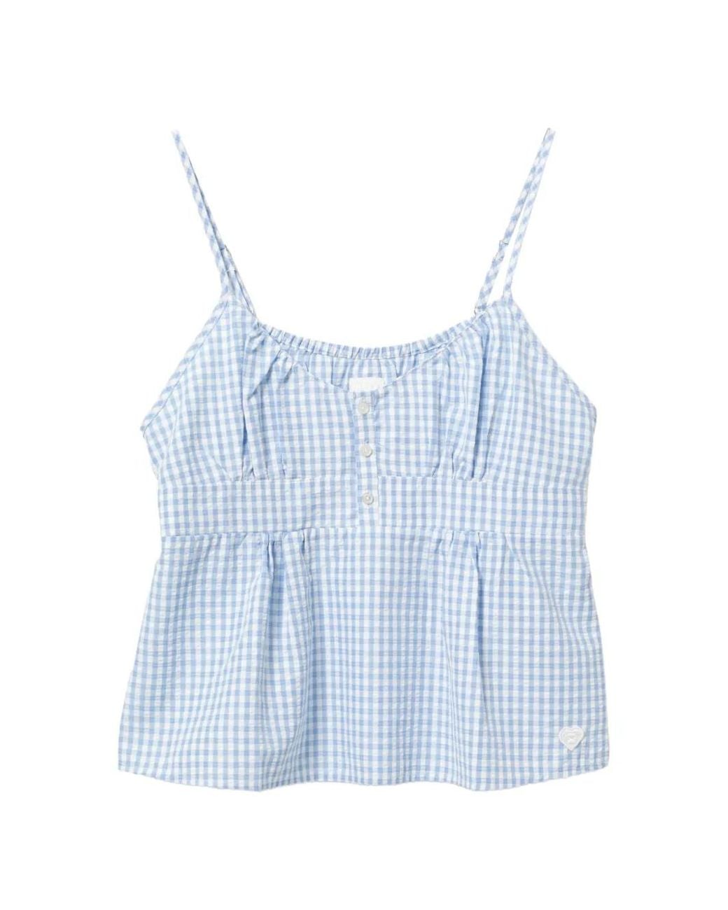 AAPE BY A BATHING AP Blue Gingham-Check Peplum Top