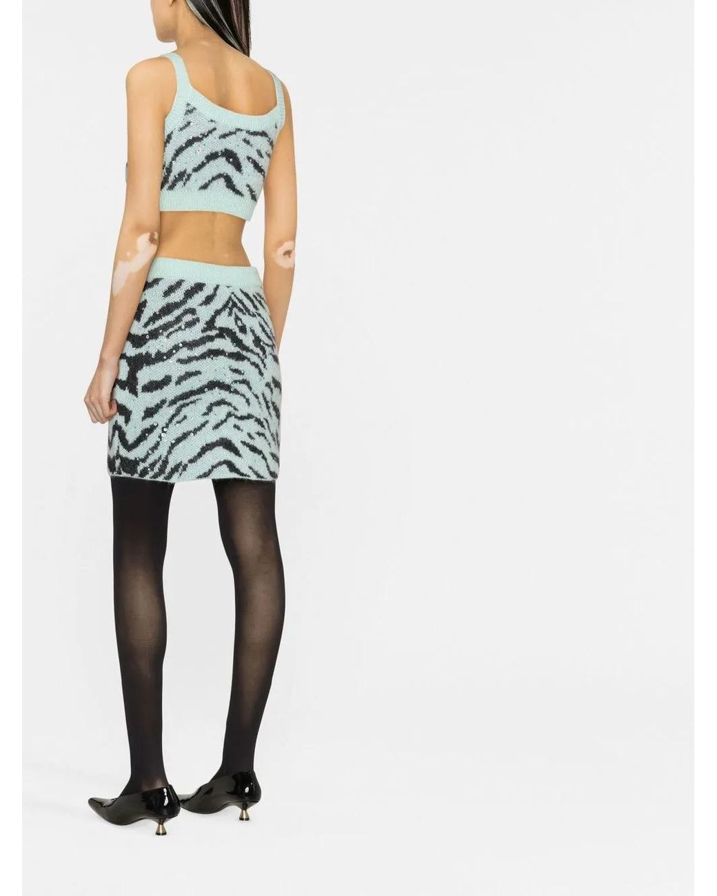 Alessandra Rich Blue Crystal Zebra Stripe Crop Top