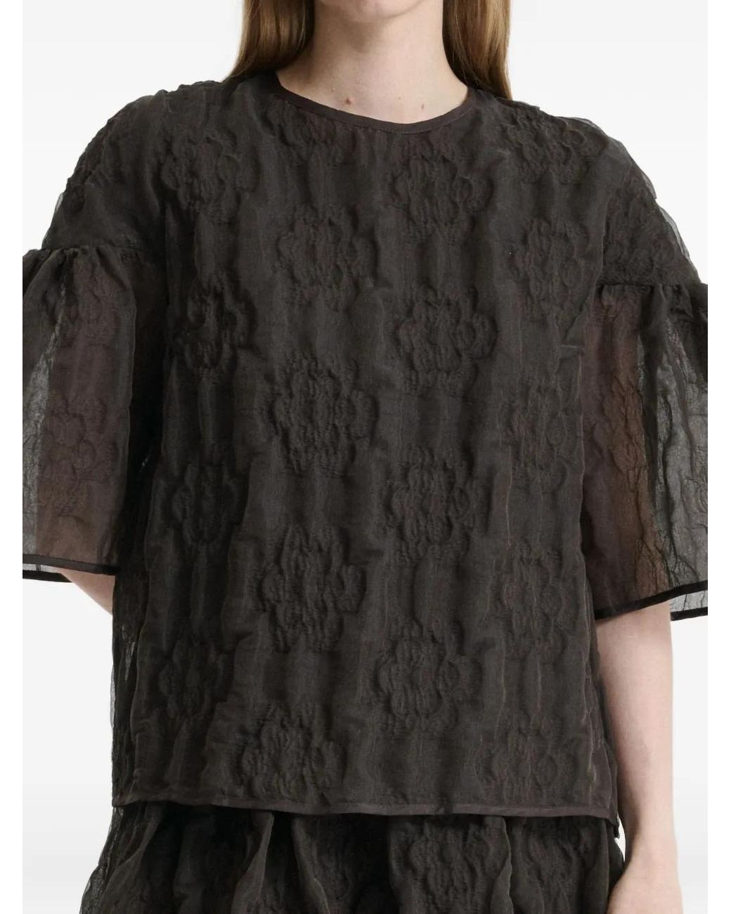 CECILIE BAHNSEN Black Bryndis Matelassé-Effect Blouse
