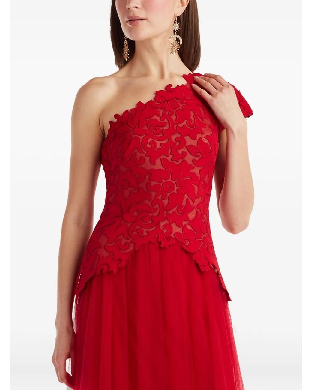 Tadashi Shoji Red Robe Longue Asymétrique À Une Épaule