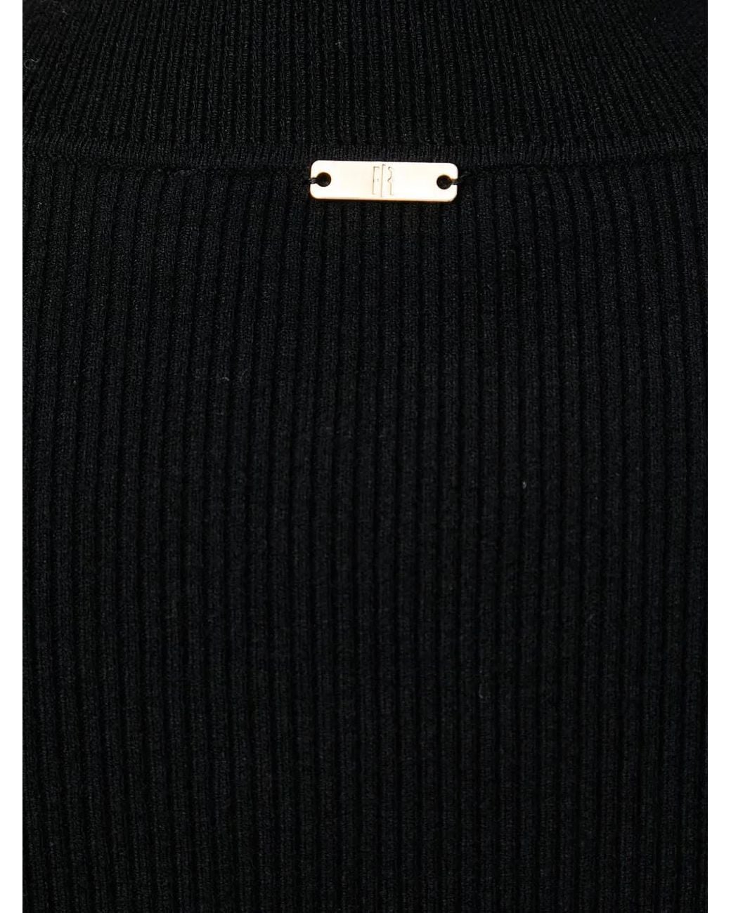 Fracomina Black Button-Detail Ribbed-Knit Midi Dress