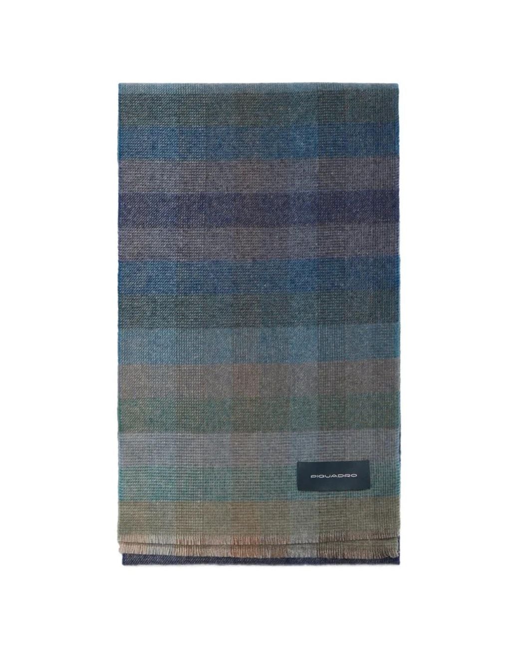Piquadro Blue Check-Pattern Fringed-Edge Scarf for men