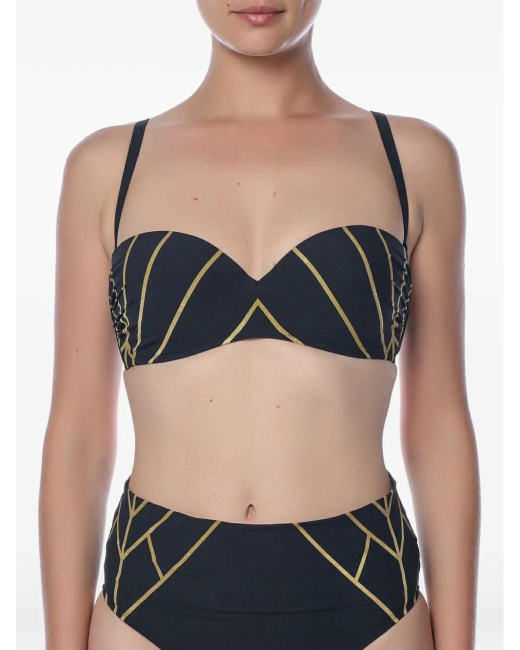 Gottex Black Geometric-Print Bandeau Bikini Top