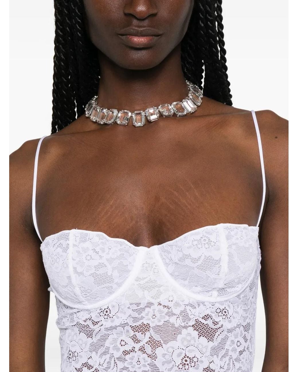 Oseree White Bridal O Lover Lace Tube Dress