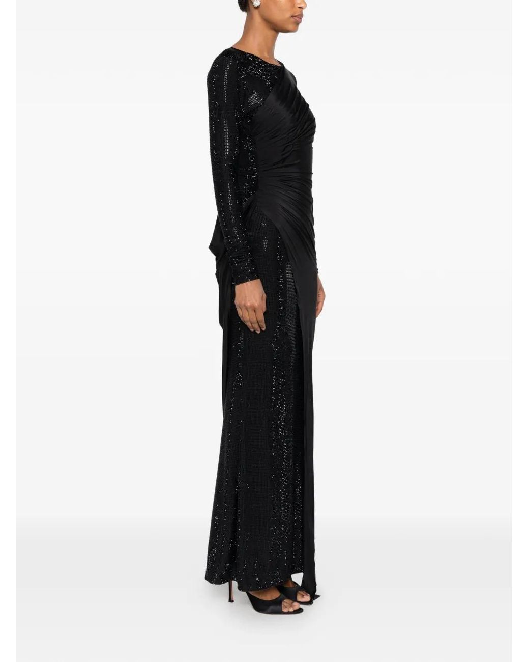 Miron Black Crystal-Embellished Draped Dress