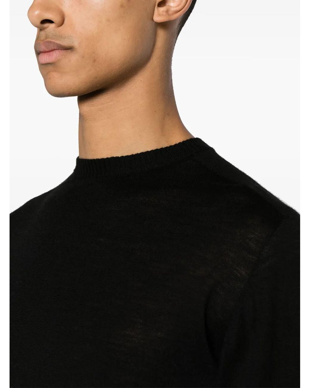 Rick Owens Black Fine-Knit Virgin Wool Sweater for men