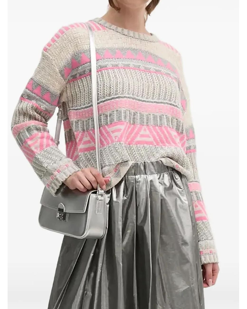 Ouí Pink Geometric-Pattern Sweater