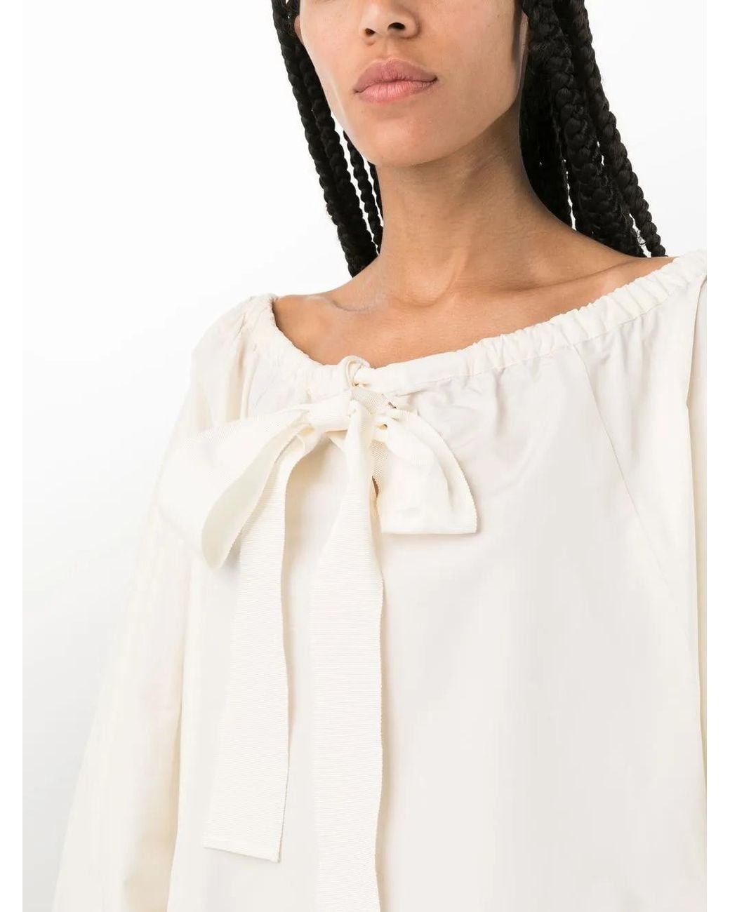 Patou White Tie-Neck Ruffled Minidress