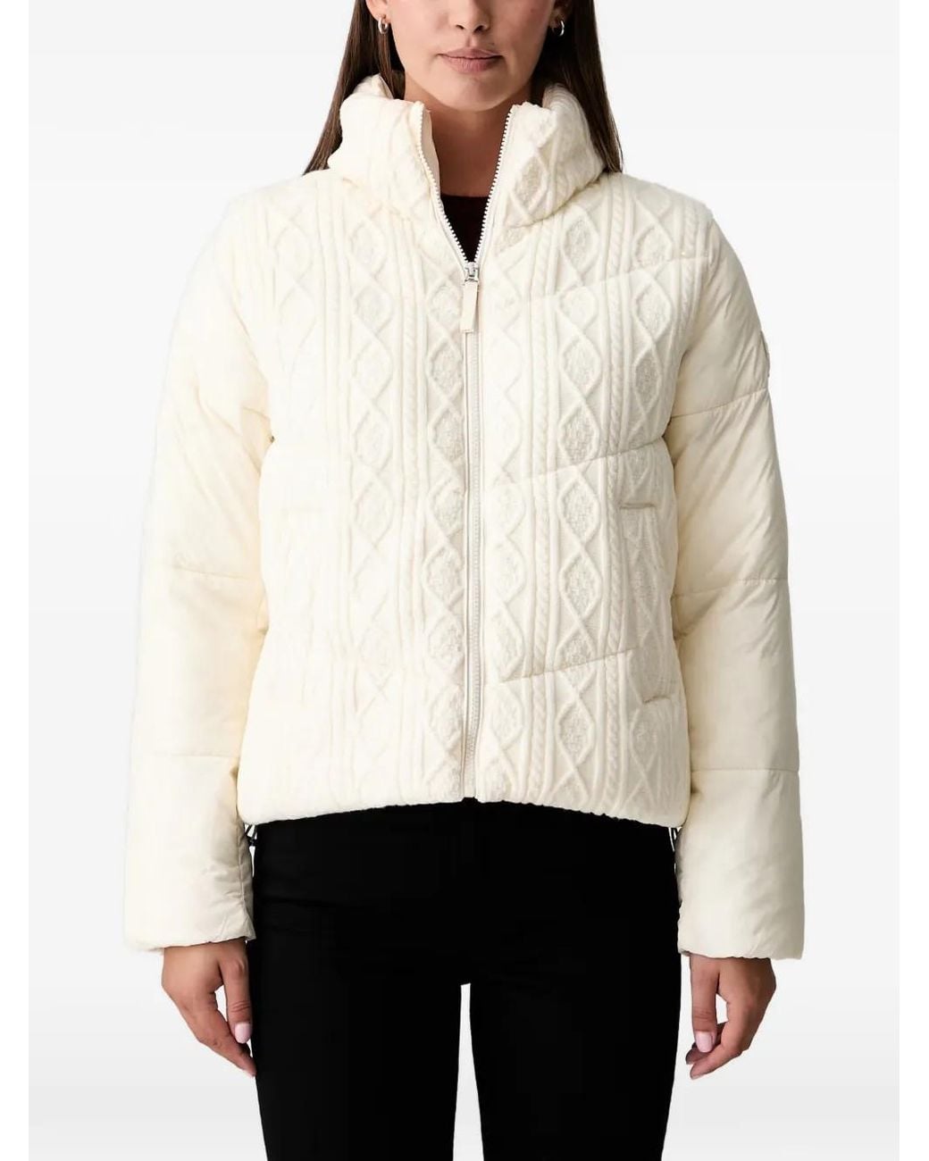 DKNY White Cable-Knit Panelled Puffer Jacket