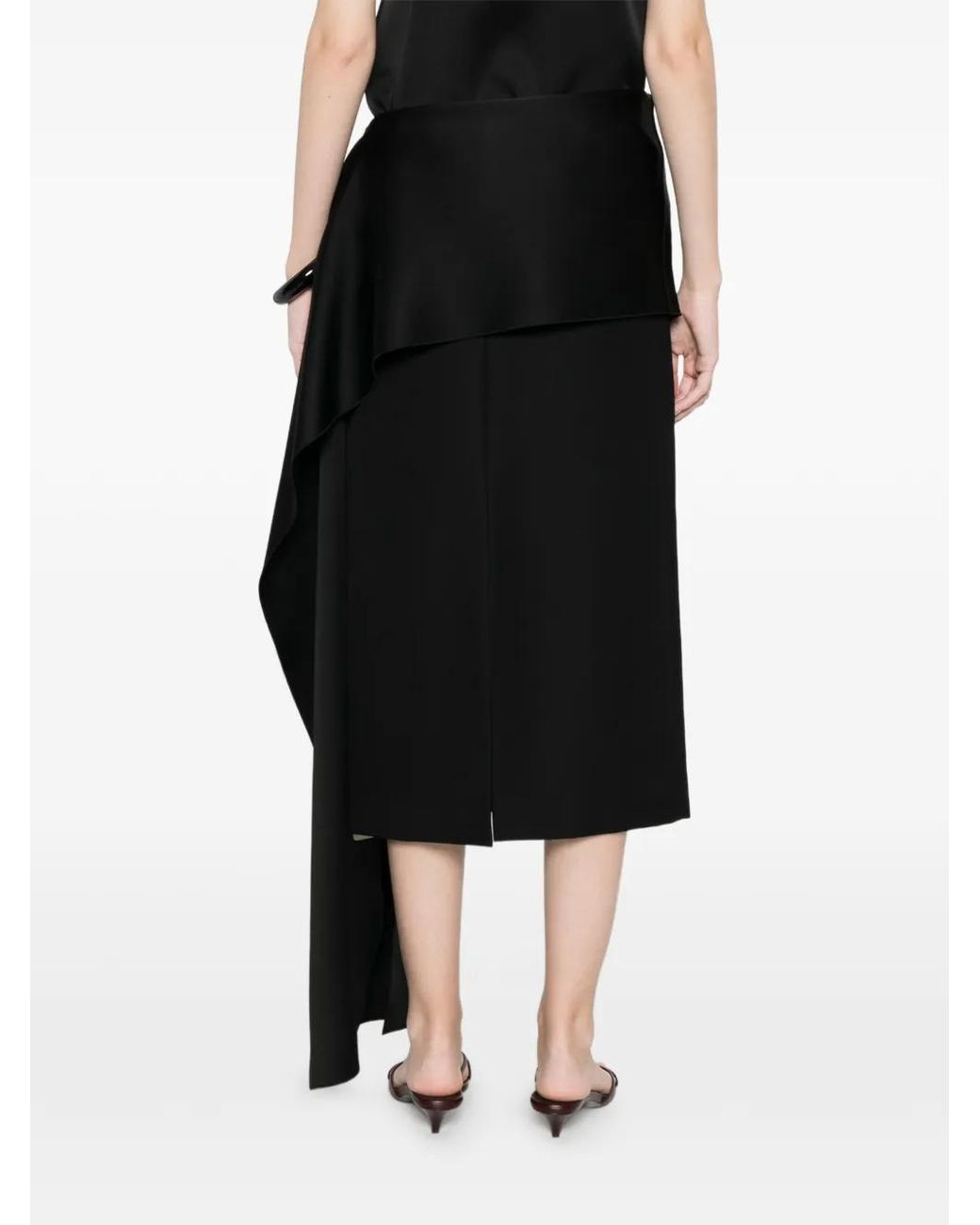 Carven Black Asymmetric-Draped Midi Skirt