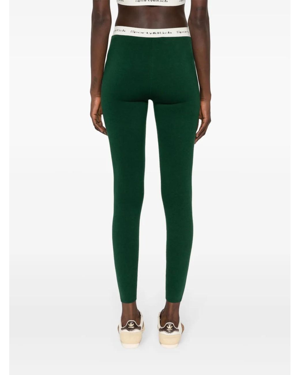 Sporty & Rich Green Logo-Waistband Slip-On Leggings