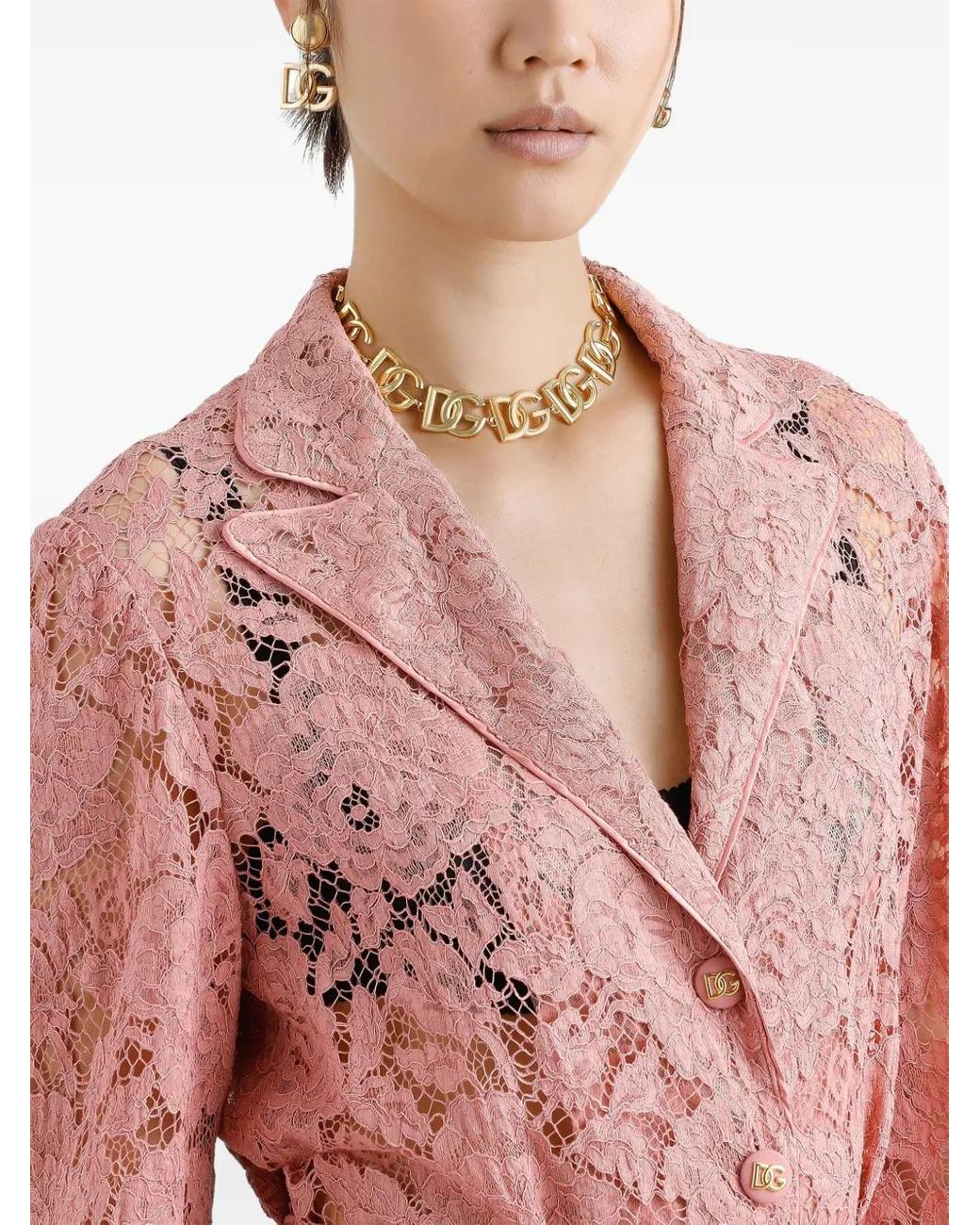Dolce & Gabbana Pink Dna Floral-Lace Shirt