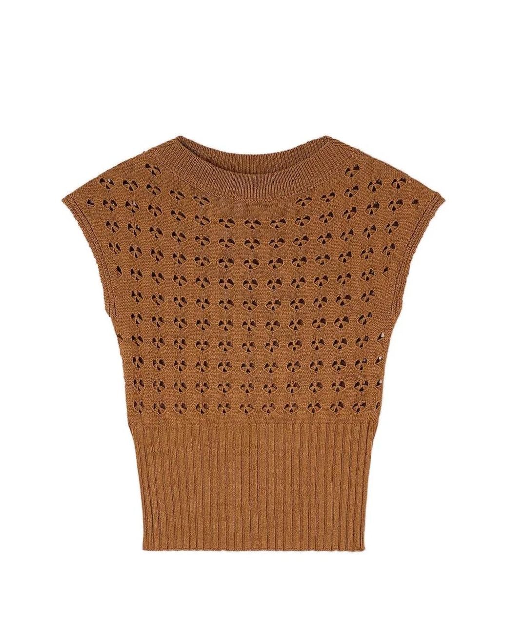 RETORI Brown Openwork-Knit Top