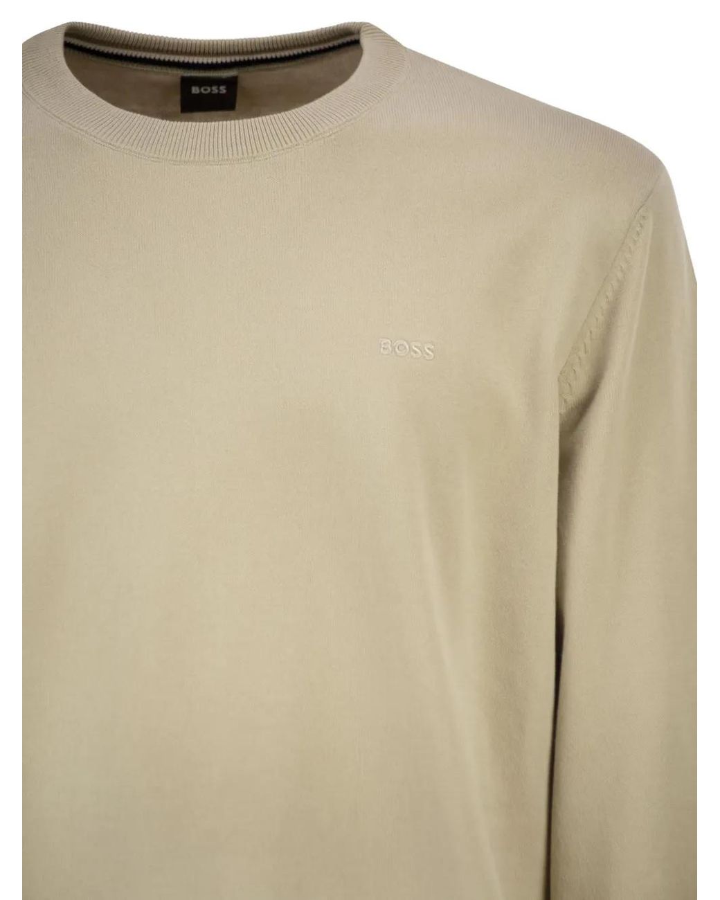 Boss Natural Embroidered-Logo Crew Neck Sweater for men