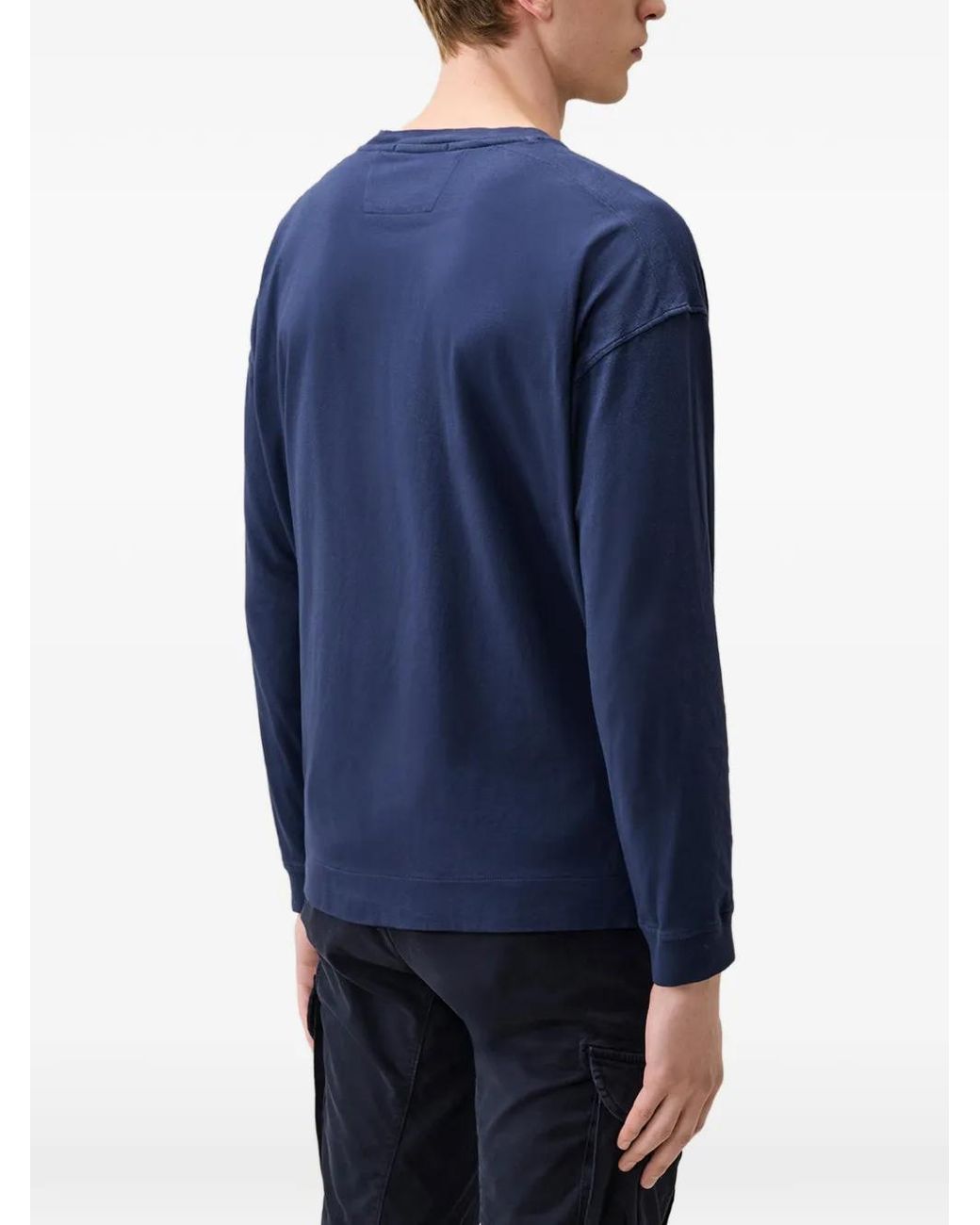 C P Company Blue Embroidered-Logo Long-Sleeve T-Shirt for men