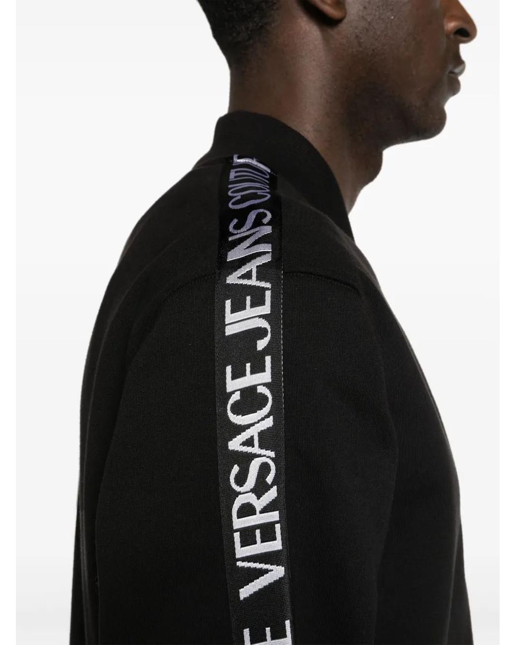 Versace Jeans Couture Black Logo-Trim Zip-Up Sweatshirt for men