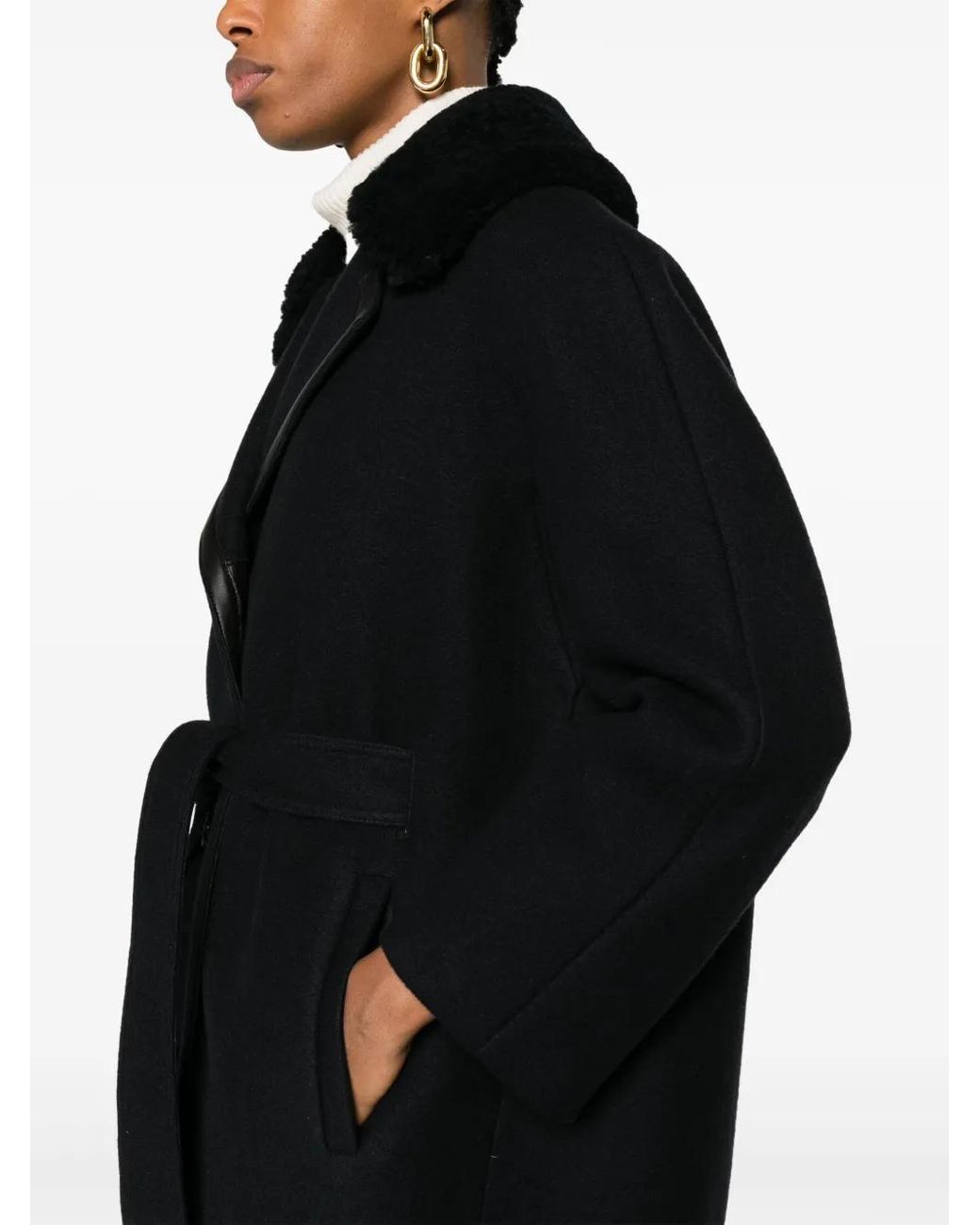 Yves Salomon Black Belted Felted-Wool Coat