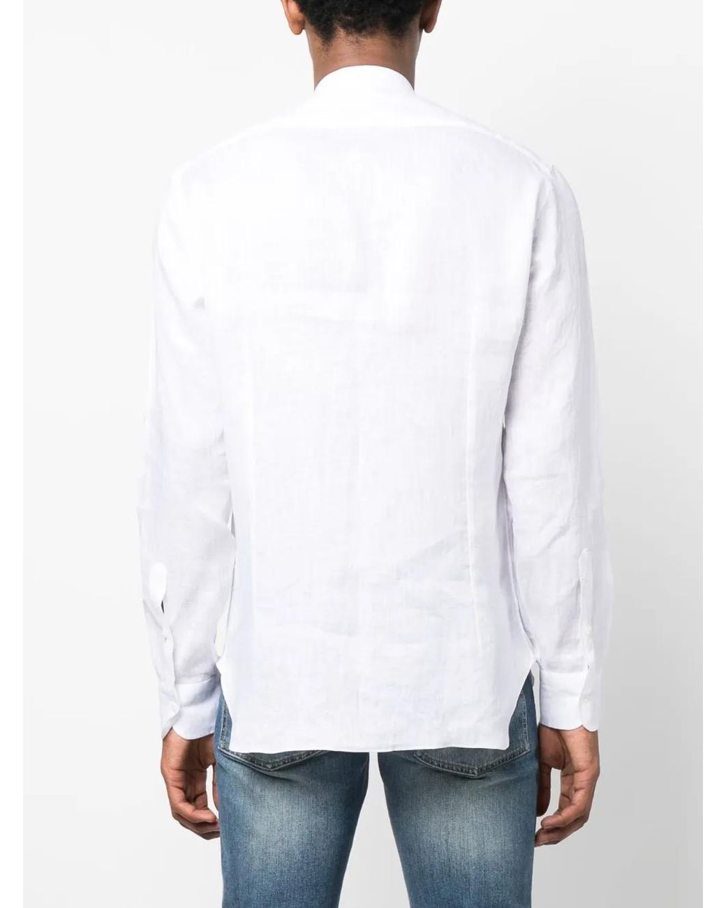 Barba Napoli White Long-Sleeve Linen Shirt for men