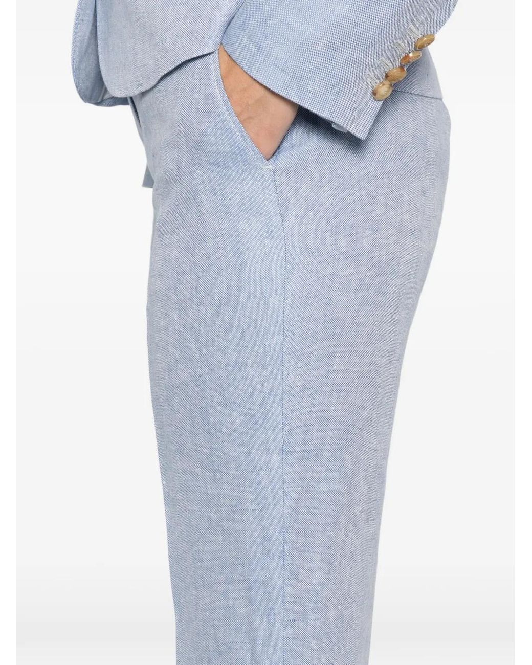 Etro Blue Two Side Pockets Linen Tailored Trousers