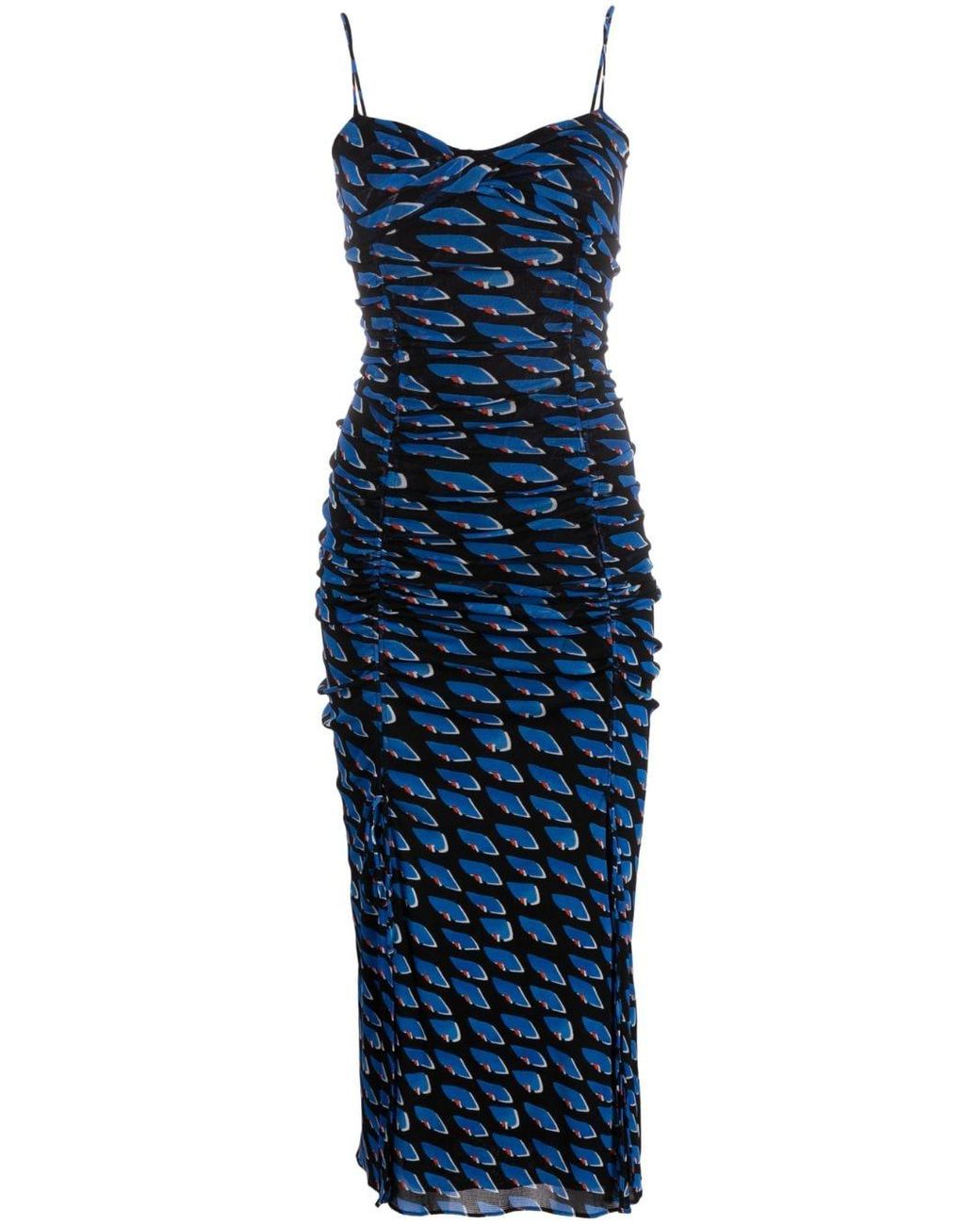 Robe mi-longue Lester à fronces Diane von Furstenberg en coloris Bleu | Lyst