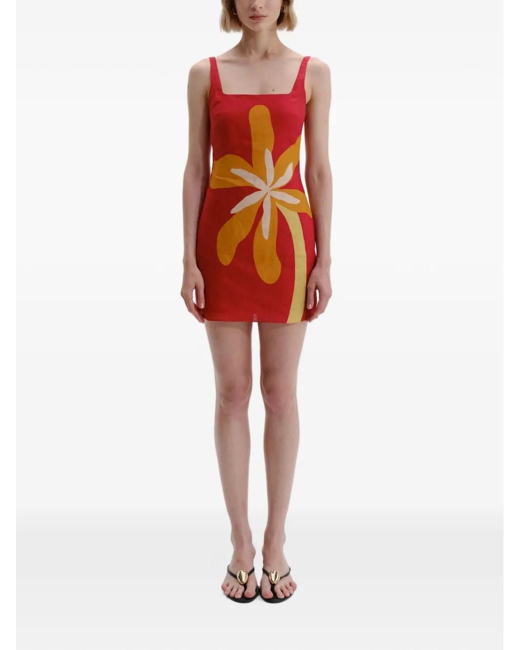 Cala De La Cruz Red Siela Floral-Print Mini Dress