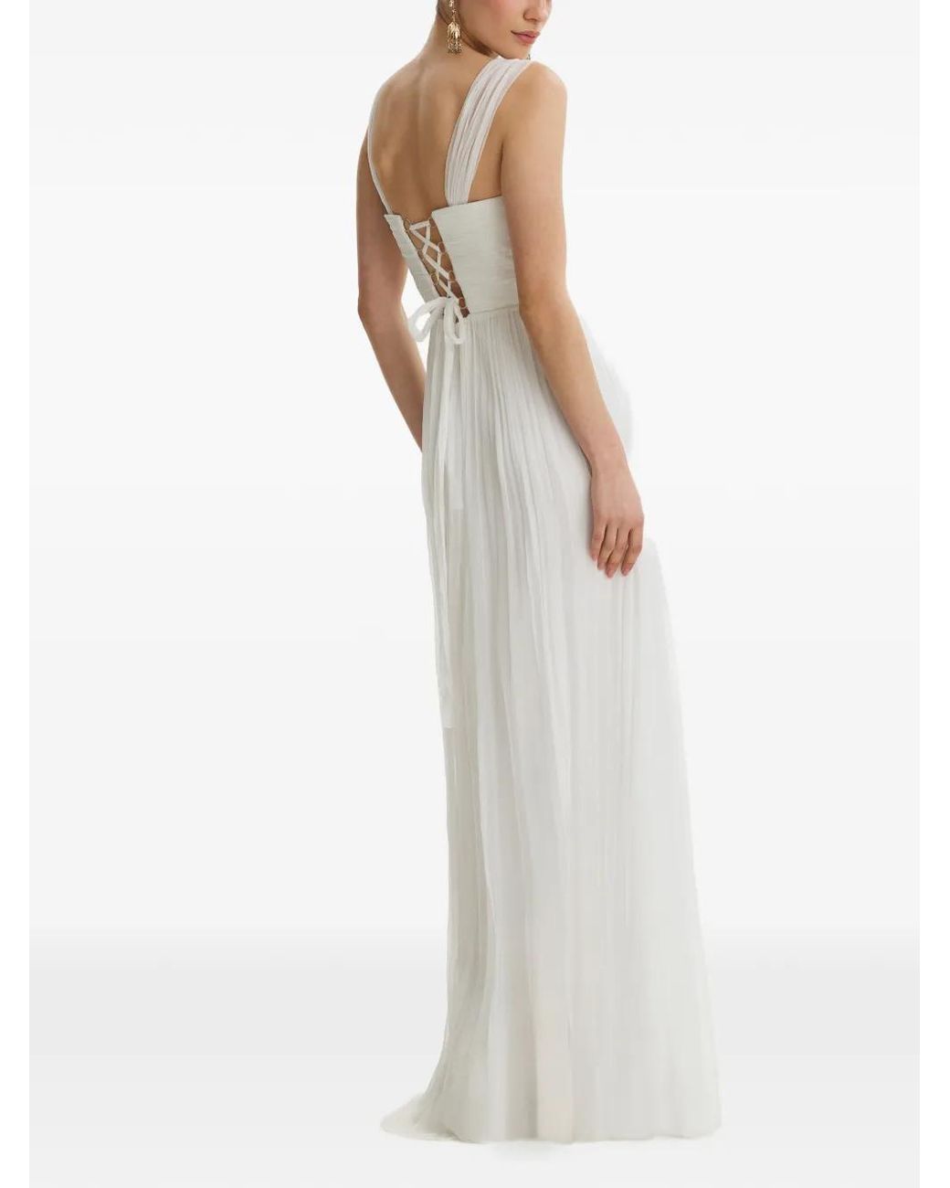 Framboise White Delano Pleated Lace-Up Maxi Dress