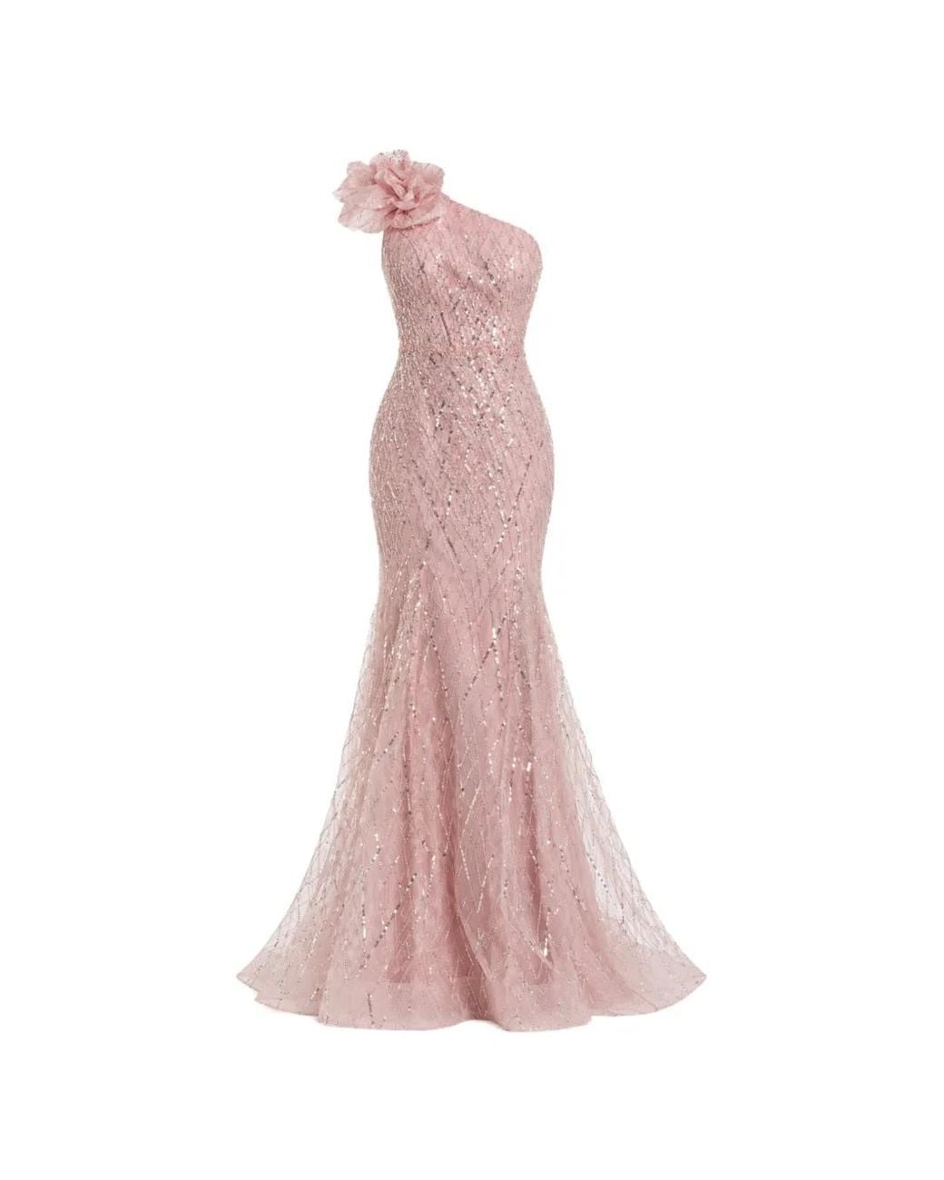 Mac Duggal Pink One-Shoulder Sequin-Embellished Maxi Dress