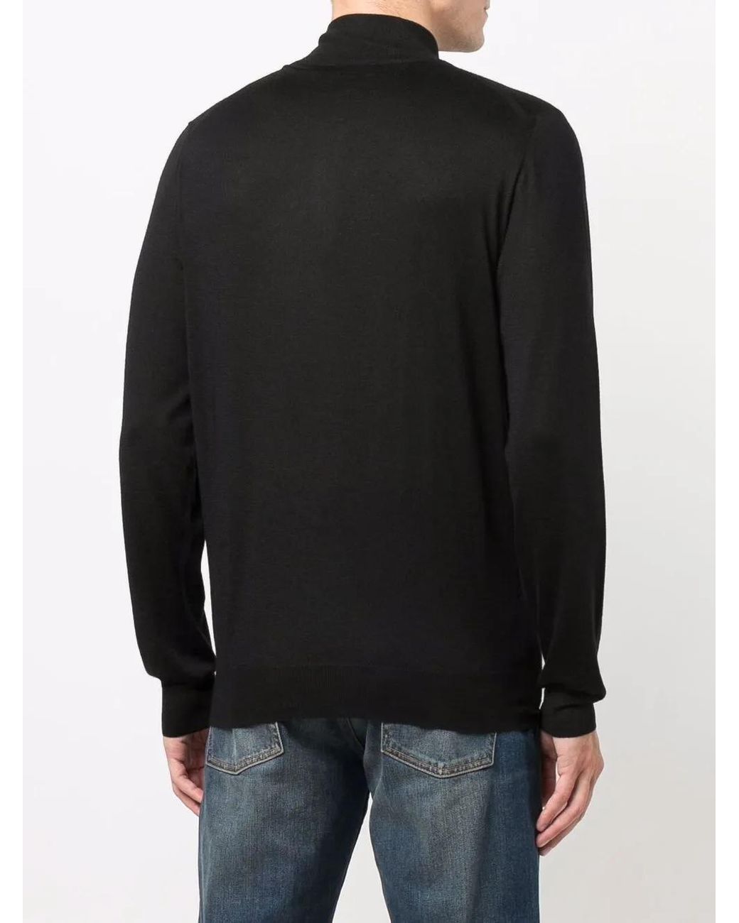 Fedeli Black Roll-Neck Rib-Trimmed Jumper for men