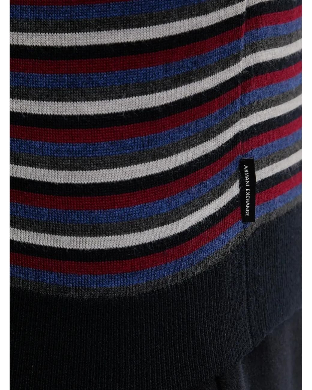 ARMANI EXCHANGE Blue Striped-Pattern Round-Neck Sweater for men