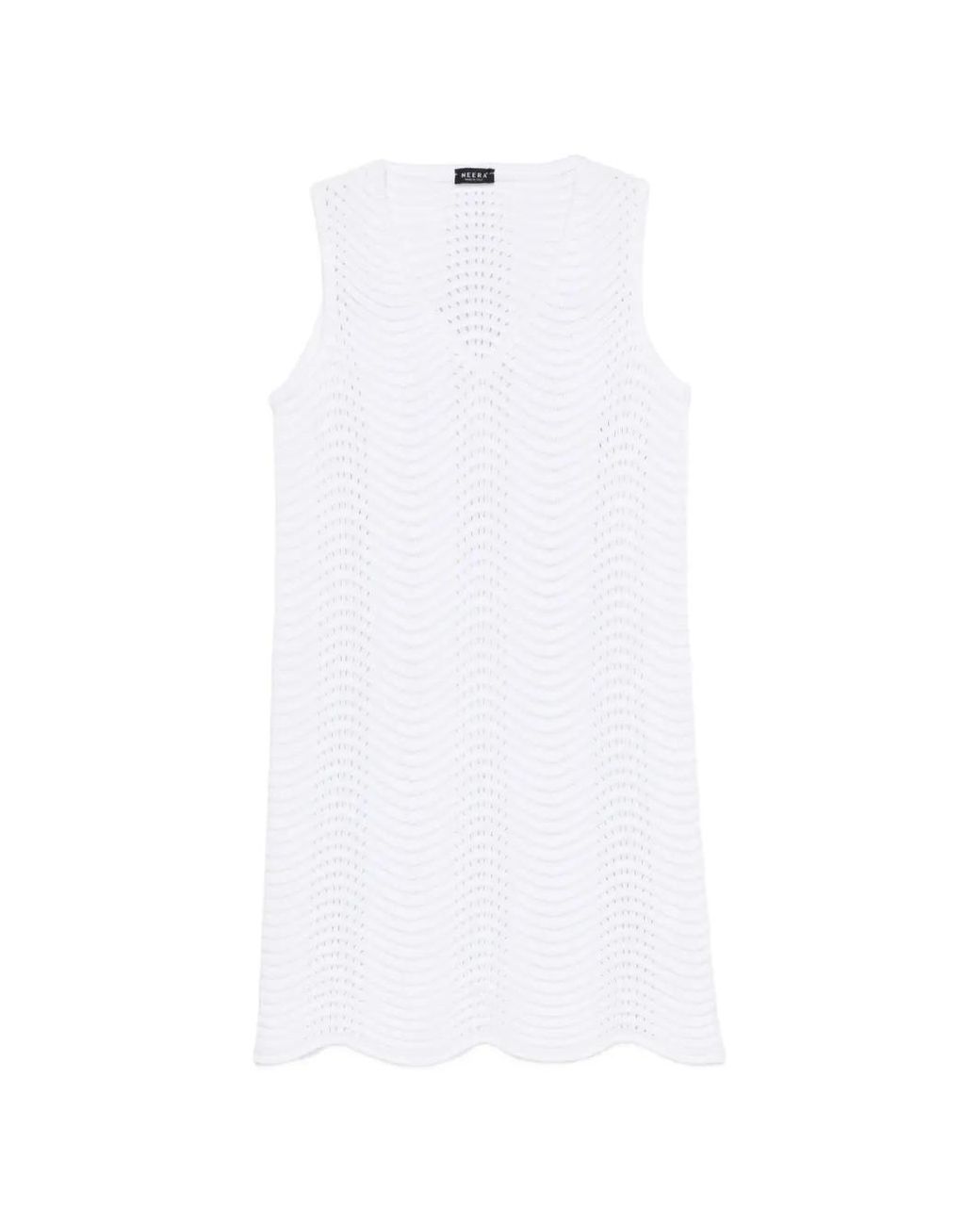 Neera White V-Neck Textured Mini Dress