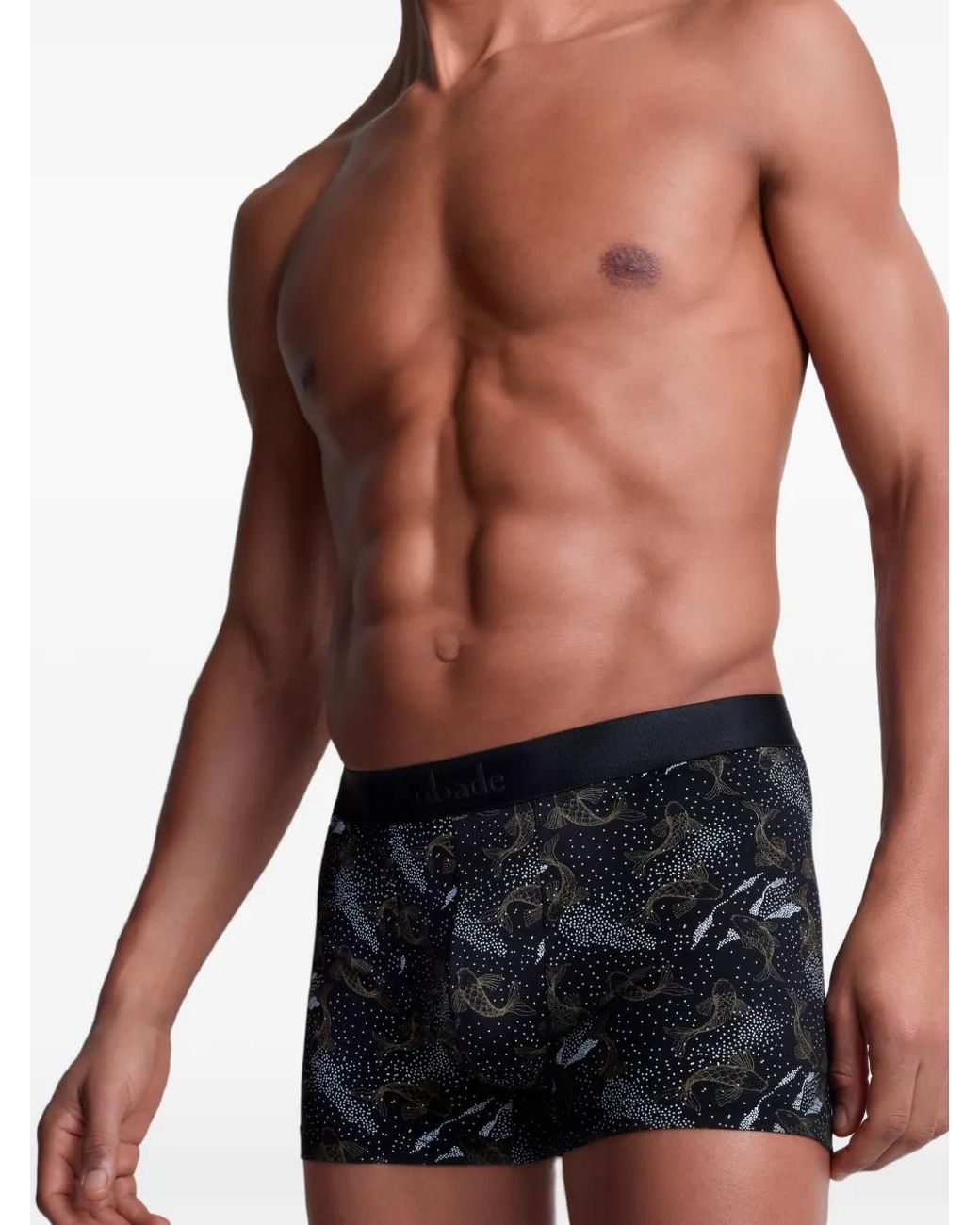Aubade Black Koi-Print Trunks for men