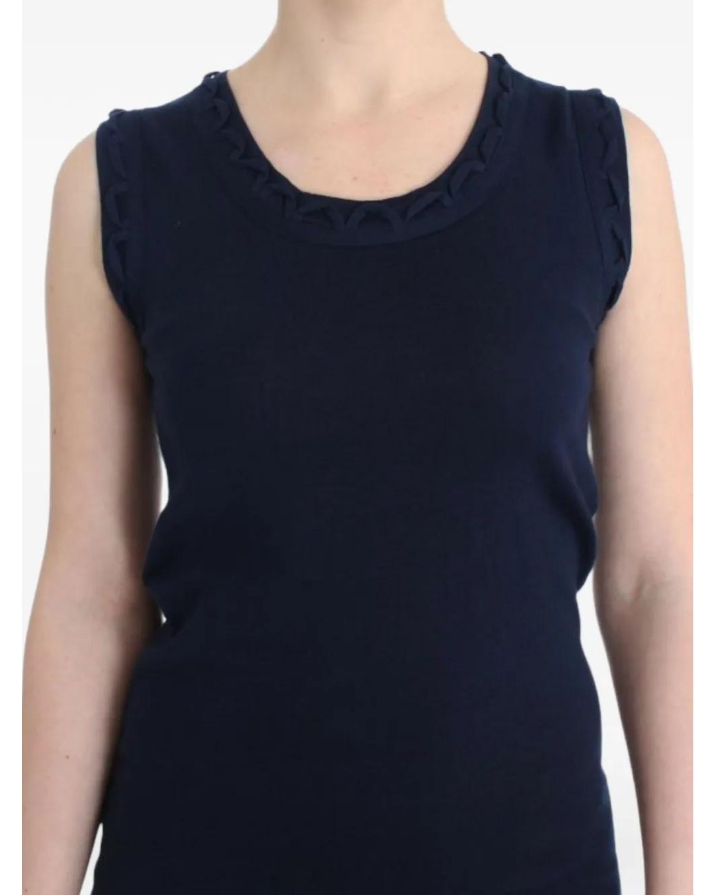 John Galliano Blue Scallop-Trim Sleeveless Mini Dress