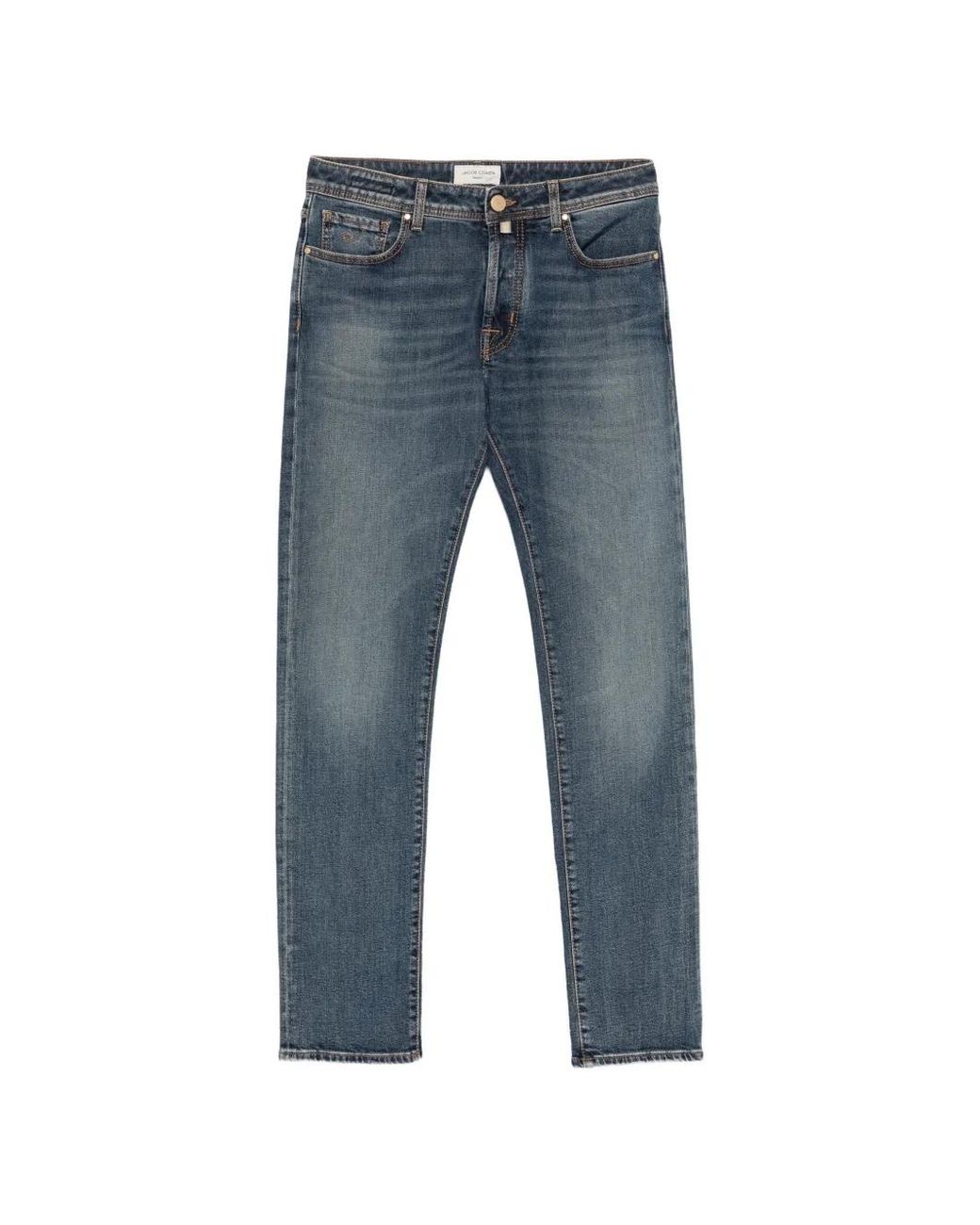 Jacob Cohen Blue Logo-Patch Whiskered Jeans for men