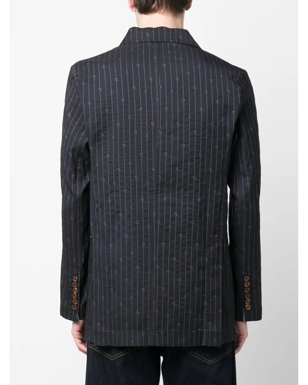 Charles Jeffrey Blue Single-Breasted Pinstripe Blazer