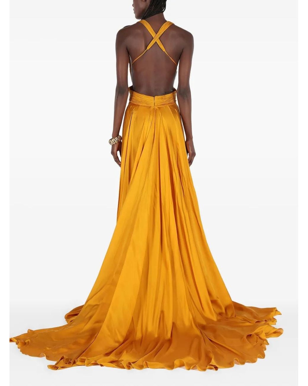 Roberto Cavalli Silk Cut-Out Gown in Yellow | Lyst Roberto Cavalli Silk Cut-Out Gown in Yellow | Lyst