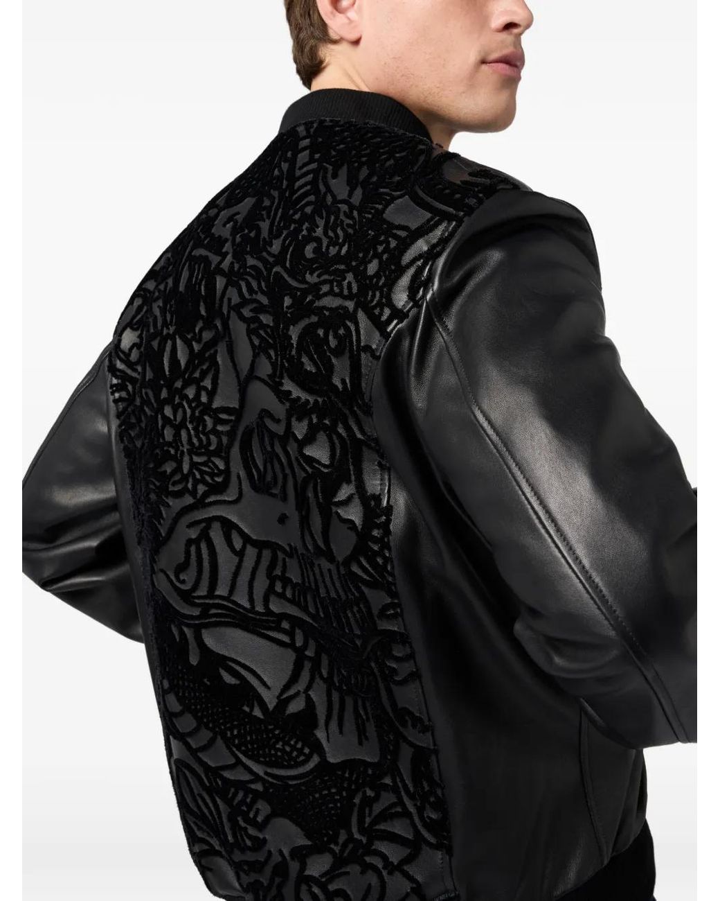 Philipp Plein Leren Bomberjack in het Black voor heren